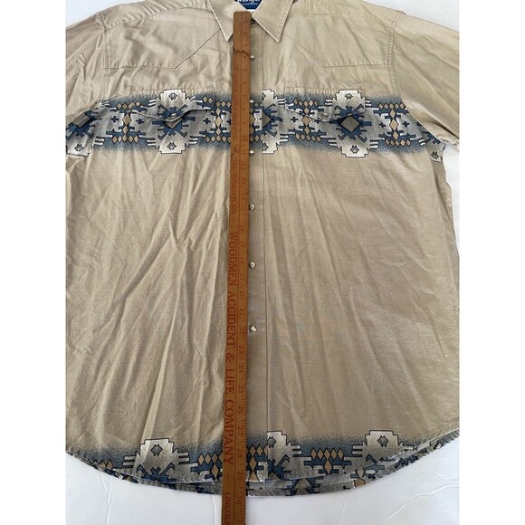 Vintage Wrangler Men's XL Beige Short Sleeve Pearl Snap Aztec Southwest Shirt - Picture 5 of 9